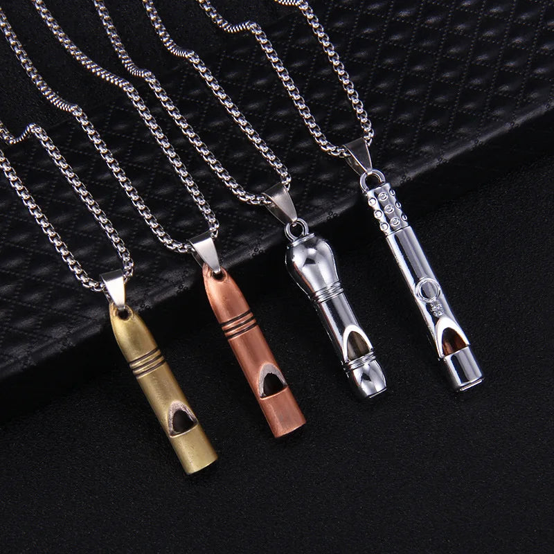 Custom Fashion Jewelry Stainless Steel Anxiety Relief Meditation Whistle Breathe Pendant Necklace for Men