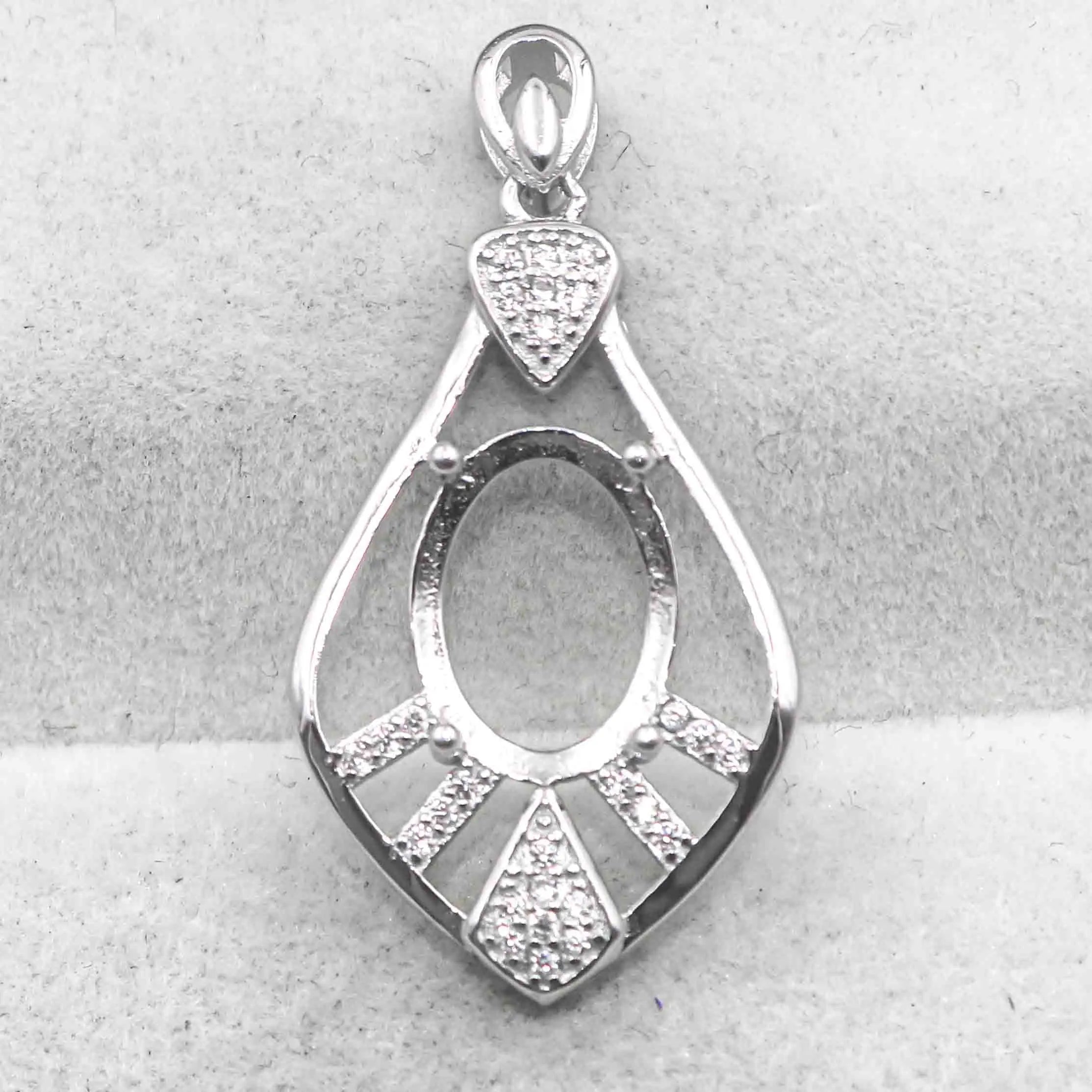 Sterling Silver 9*12mm Semi Mount Pendant Empty Frame Blank Support Setting S925 Base Holder Without Center Stone for DIY Inlay