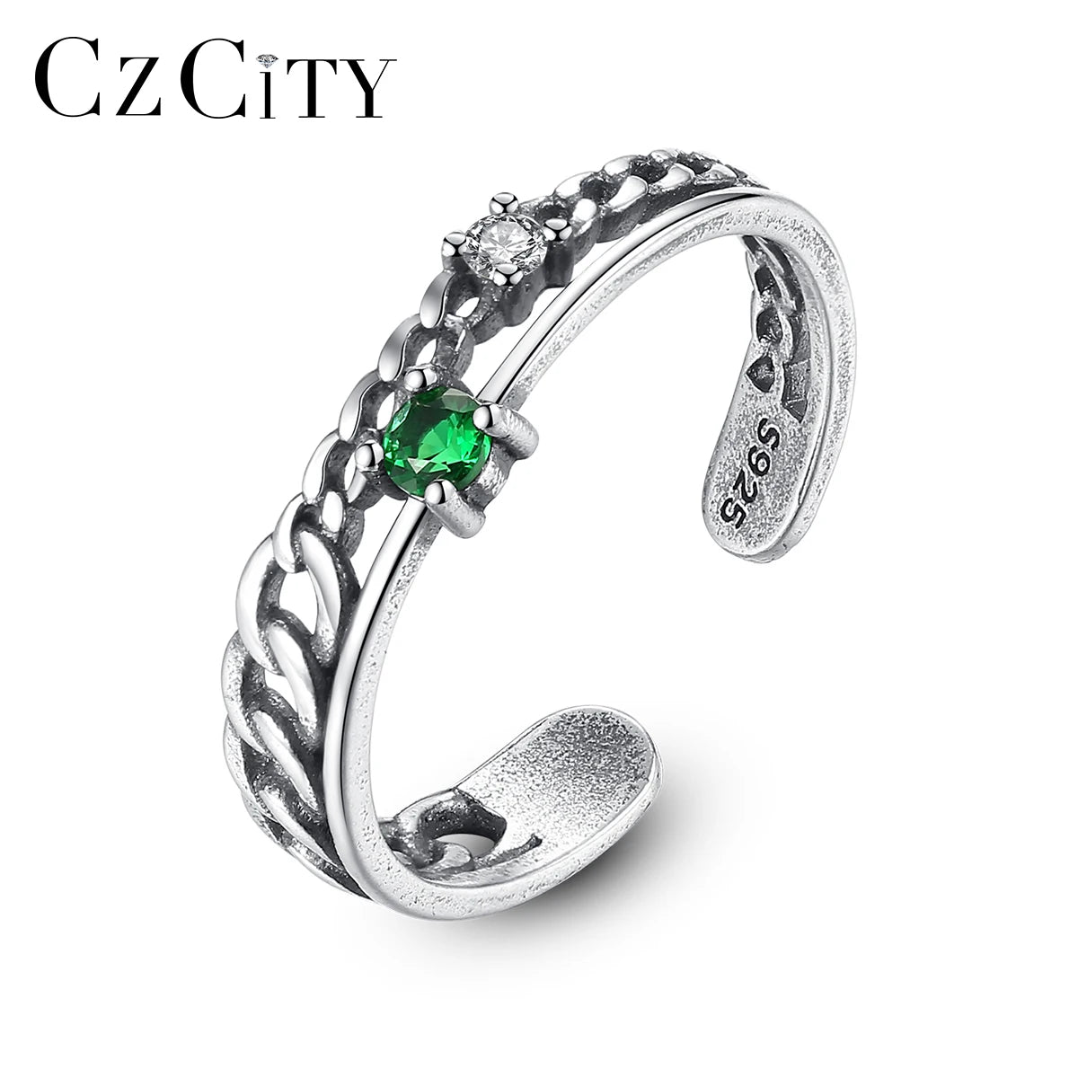 CZCITY Irregular Sterling Silver 925 Woman Cubic Zircon Geometric Jewellery Fashion Cute Ring Colorful