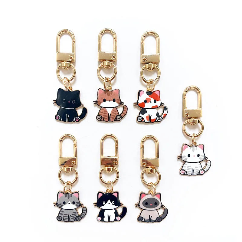 Fashion Lovely Charm Metal Enamel Kitten Cat Keychain for Key Backpack Bag