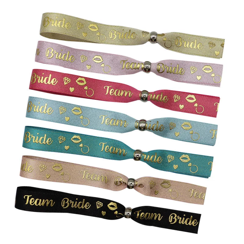 New Arrivals Custom Polyester Gold Glitter Bachelorette Adjustable Bride Wristband for Wedding