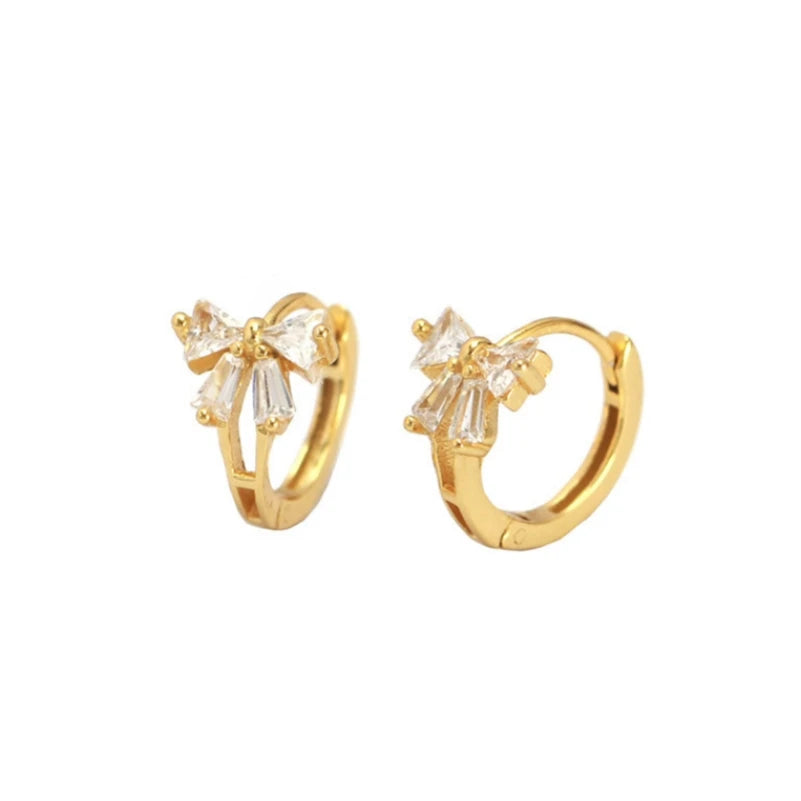 Fine 925 Silver Zircon Diamond Bow Ear Buckle Earrings Women 18K Gold Plated 925 Sterling Silver Hoop Earrings Fashion Jewelry