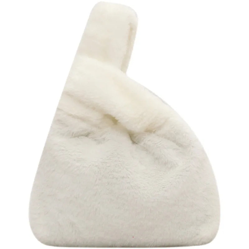Women's Luxury Designer Faux Fur Tote Bag Small Plush Wrist Bags Soft Fluffy New Winter Handbag Lady's Purse