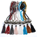 8mm Multicolor Crystal Glass Necklace Knotted Handmade Paved Big Pearl Ball and Tassel Necklace