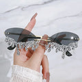 New Fashion Luxury Diamond Rimless Sunglasses 2023 Classic Oval Shades Uv400 Party Glasses Custom logo Wholesale