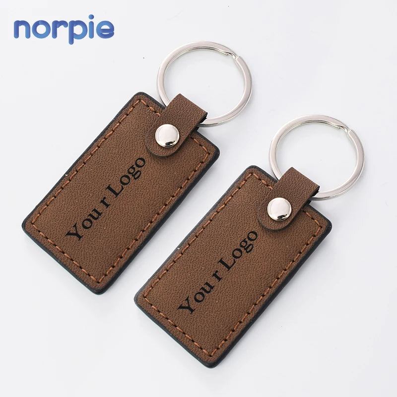 Laser Blank Rectangle Shape Leather Keychains Business Promotion Gifts Pu Leather Keychain