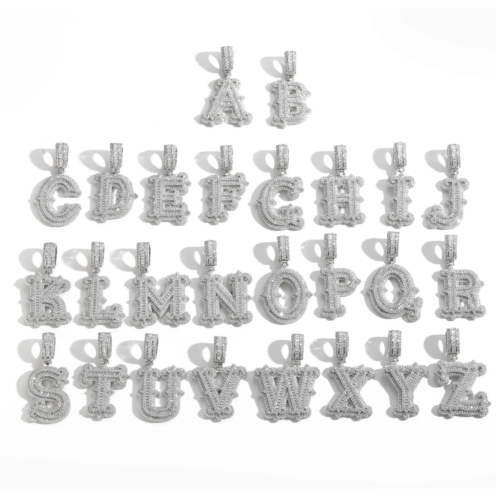 Hiphop Shinning Letter 5A Round Zircon Stab Initial Necklace Gold Plated Brass Rope Chain Party Jewelry