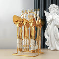 Palace Style 24pcs Retro Ceramic Handle Cutlery Stainless Steel Flatware Set with Luxury Holder