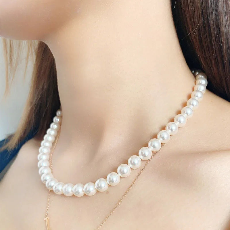 Olivia Freshwater Pearl Jewelry Custom Silver Stainless Steel Choker Round Bead Pearl Pendant Necklace for Women Men