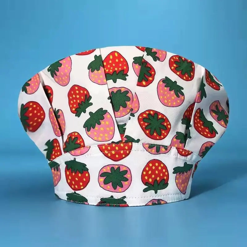 Women's Cook Hat Round Puffy Hat Cartoon Chef Cap Kitchen Work Cleaning Cap