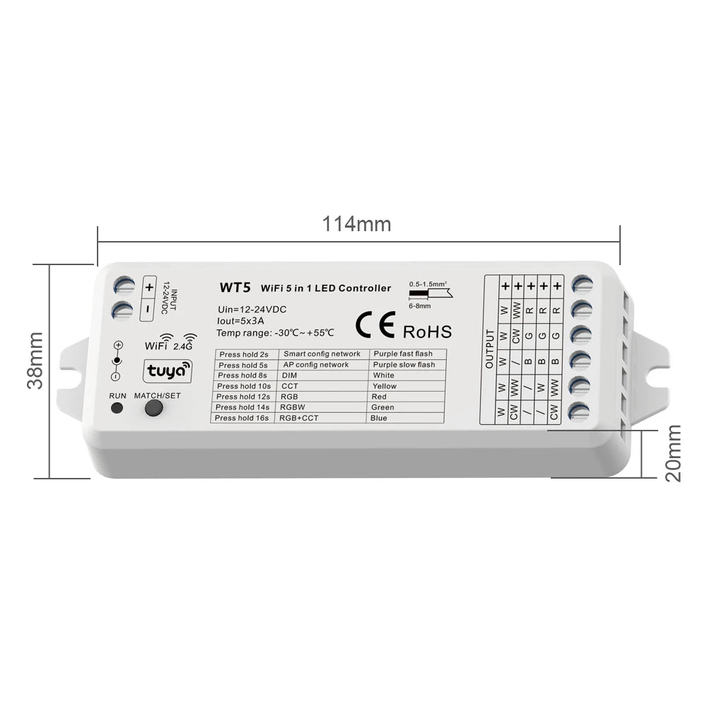 Tuya Smart Wifi LED Controller Alexa Google Assistant Compatible Smart Life 5 1 Dimmer CCT RGB RGBW RGBWC Strip Remote Control