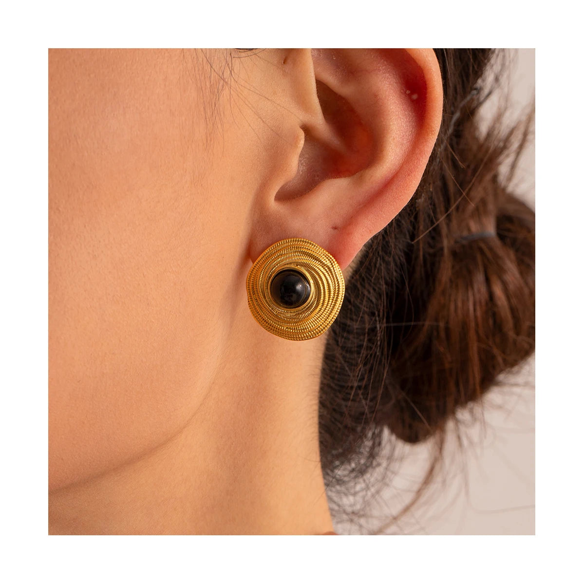 ERESI Autumn Winter 18k Gold Plated Unique Hypoallergenic Stainless Steel Vintage French Cat Eye Zircon Bread Earrings for Women