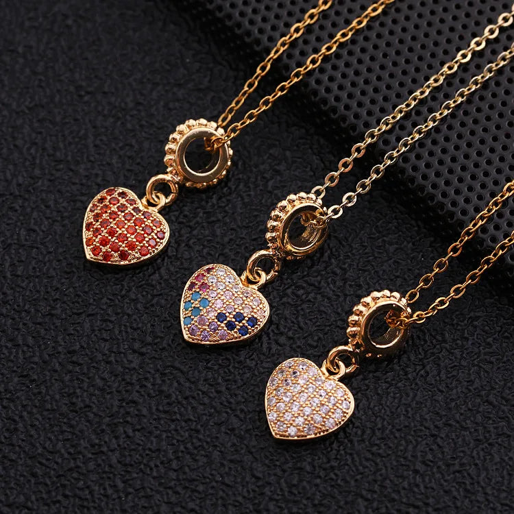 Handmade Collar De Corazon Rhinestones Copper Link Chain Necklace Heart Pendant Necklace for Women