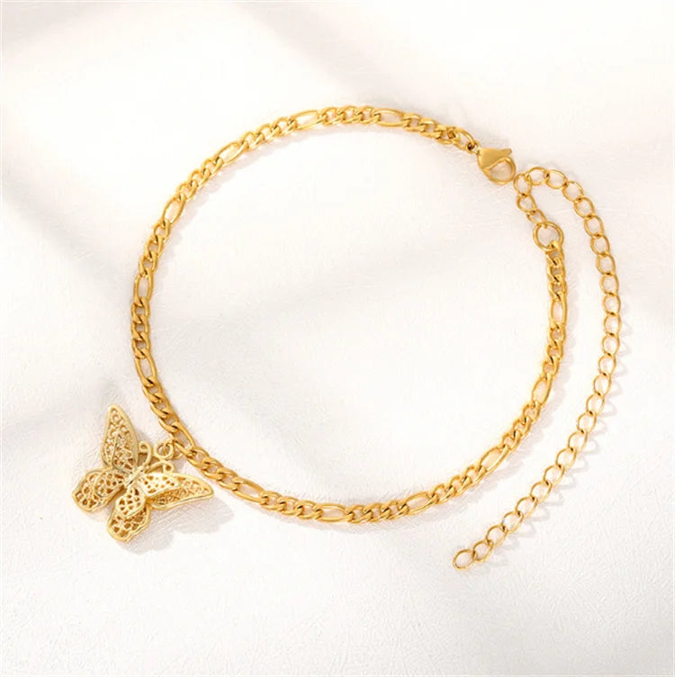 18k Gold Bohemian Couple Jewelry Butterfly Pendant Stainless Steel Bracelet