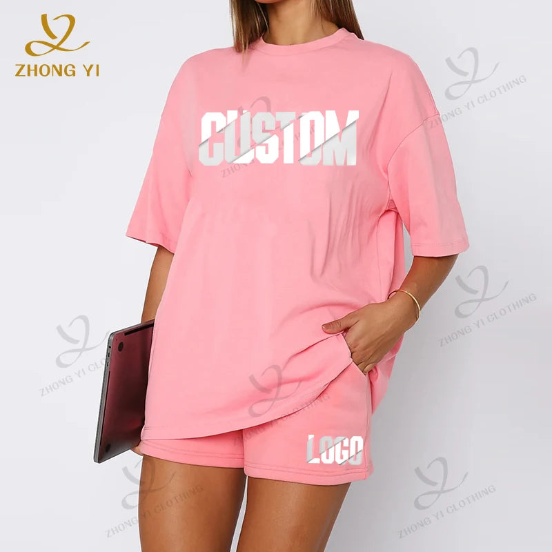 Streetwear Loose Custom T-Shirt and Shorts Sets Unisex Acid Wash T Shirts and Short Women Custom Clothing Sets Manufacturers