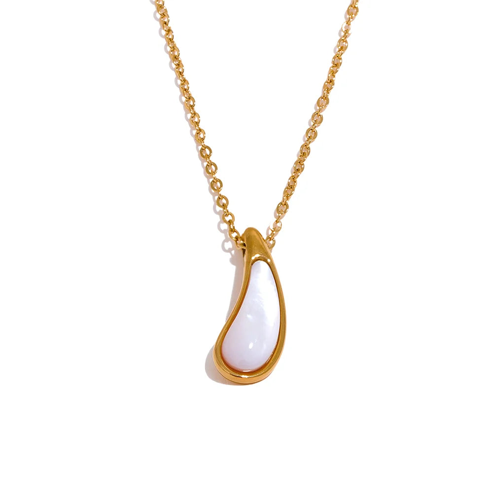 JINYOU 1650 Stainless Steel 2025 Natural Shell Water Drop Chic Pendant Necklace Women Fashion Exquisite Jewelry Bijoux Femme