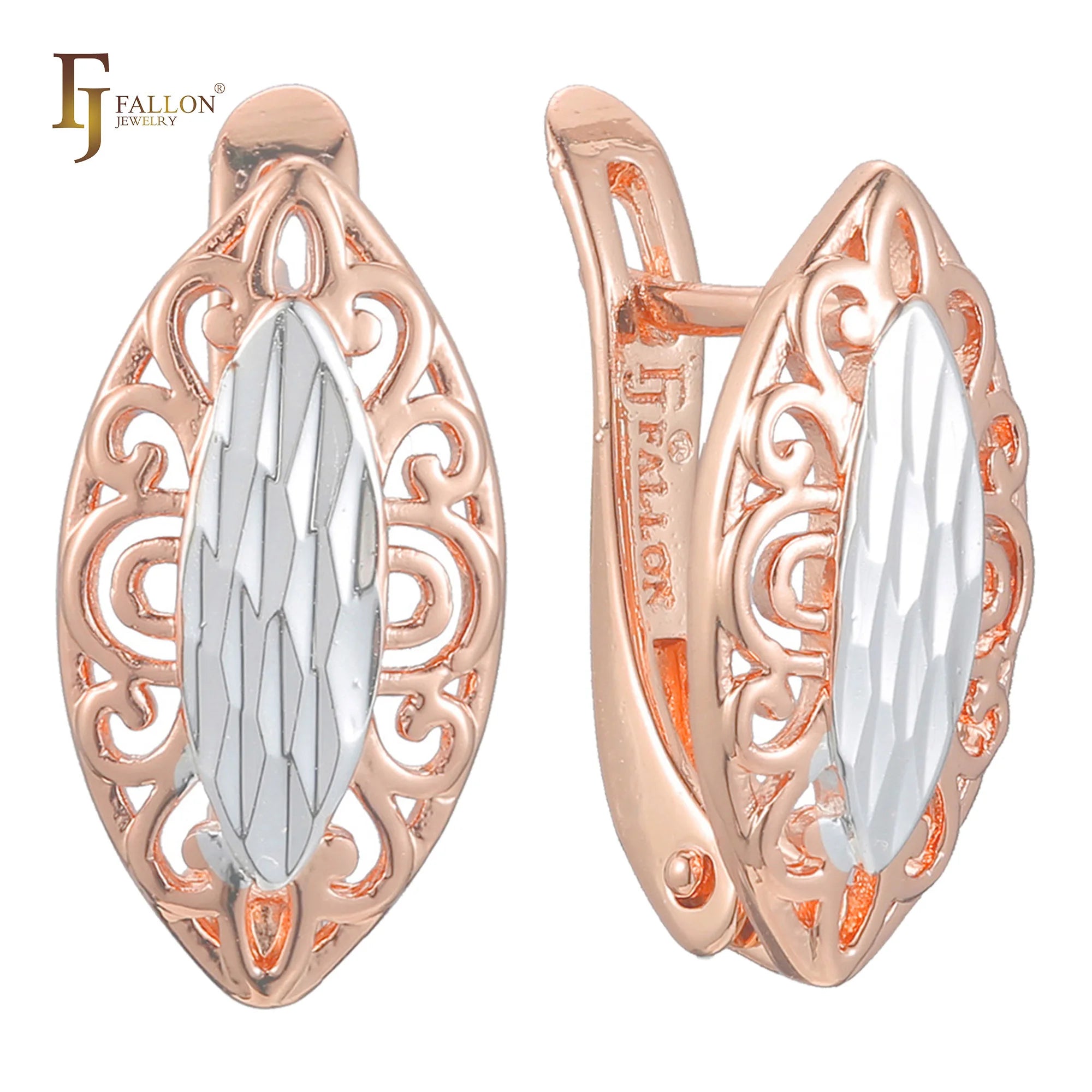 FJ Fallon Fashion Jewelry Earrings Plated in Rose Gold Two Tone Brass Based