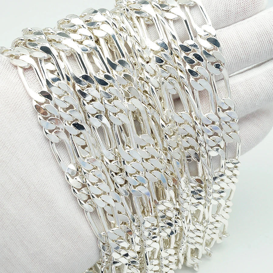Fine Jewelry Sterling 925 Chain for Men Silver Figaro Chain Roll Bracelet 8 mm 18 K Gold Plated for Male Necklace MegaBDM