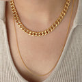 Non Tarnish 18K Gold Cuban Link Chain Layered Necklace for Women Fashion Stainless Steel Women's Gold Plated Cuban Chains