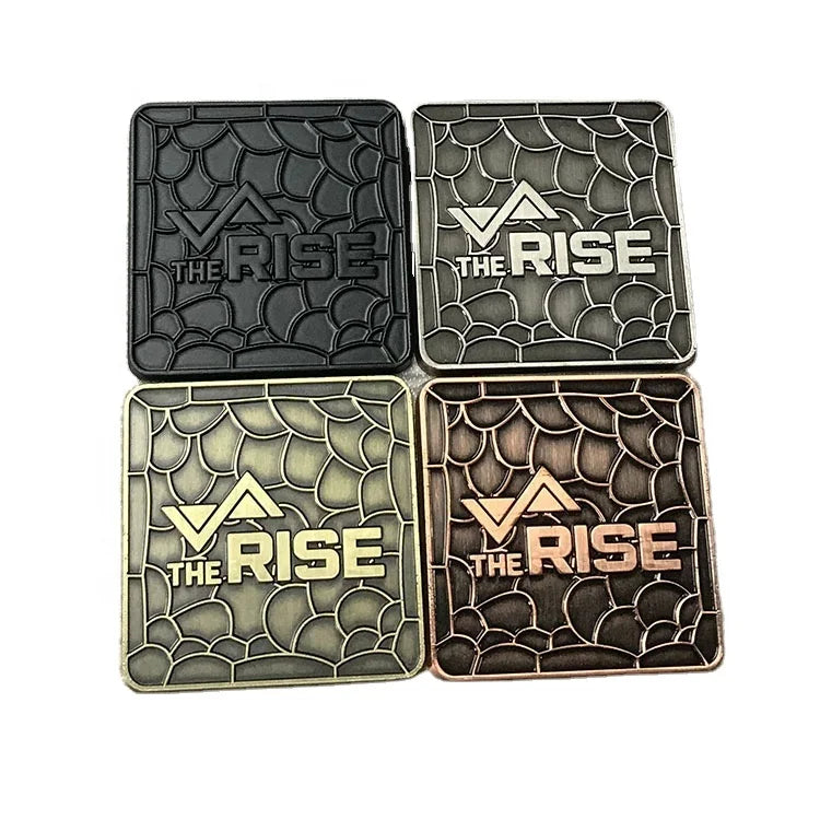 Customized Logo Embossed Retro Fashion Golf Marker 40mm Square Shape Silver Bronze Copper Golf Ball Marker