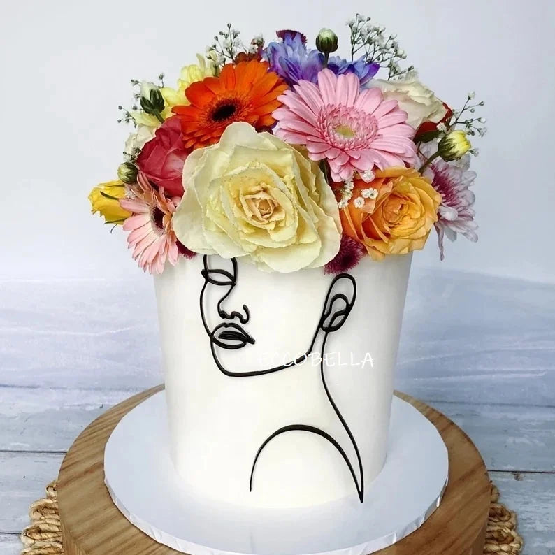 New Arrival Acrylic Cake Toppers Wood Face Art Line Cake Charm for Thanksgiving Party Decorations Cake Decorating Supplies
