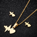 Dainty 18K Gold Plated Stainless Steel Heartbeat ECG Pendant Earring Necklace Jewelry Set for Women