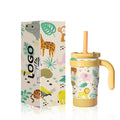 Custom logo Wholesales 14oz Kids Tumbler Double Wall 304 Stainless Steel with New Lid and Handle and Silicone Anti-slip Bottom