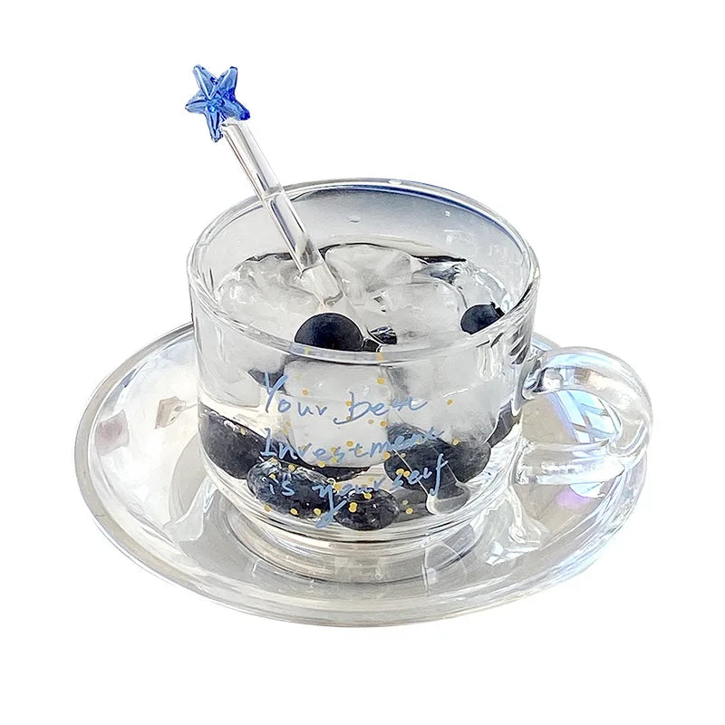 Europe Clear Amber Sunflower Glass Mug Afternoon Tea Cup Set Glass Coffee Mug and Saucer