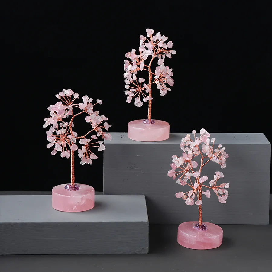 Natural Rose Quartz Bonsai Tree Base Healing Stone Wishing Crystal Tree for Home Decor Gift Handcrafted Other Crystal Crafts