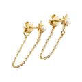 Exquisite White Zircon Stars Chain Pearl Earrings  Fine Chain Freshwater Pearl Drops Earrings Fine Jewelry Manufacture