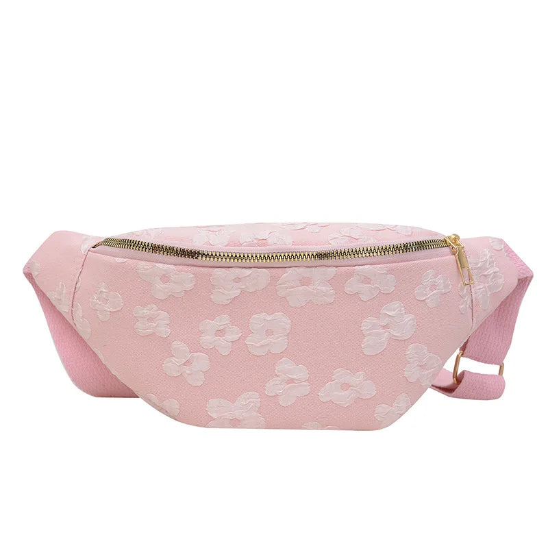 New Fresh Crossbody Chest Bag Versatile Casual Nylon Shoulder Bag Zipper Sweet Floral Dumpling Design Fanny Pack for Women