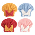 Coral Velvet Hair Drying Towels Super Absorbent Turban Hair Towel Cap Quick Dry Head Wrap with Bow-Knot Shower Cap for Wet Hair