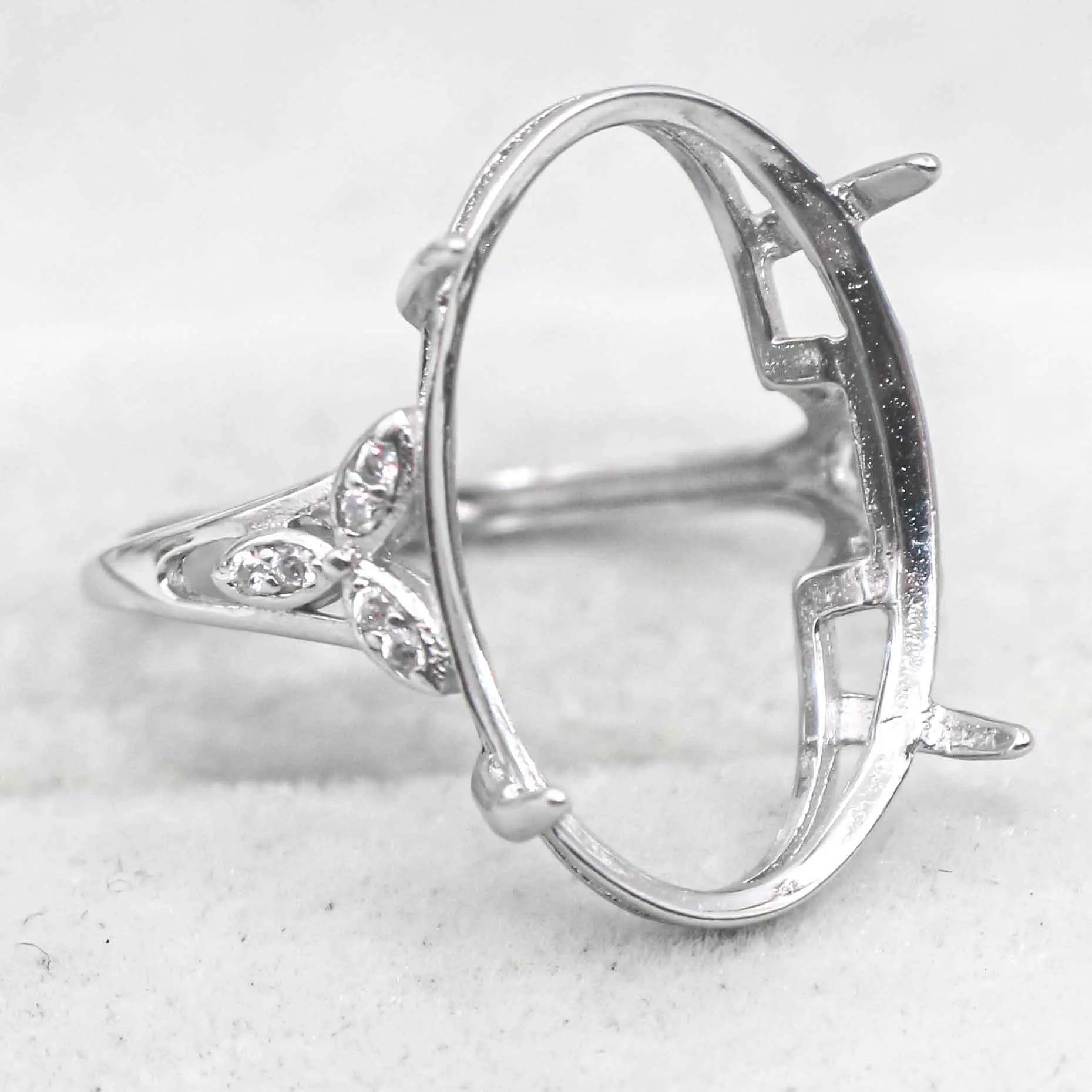 Sterling Silver 14*19mm Semi Mount Ring Empty Frame Blank Support Claws Setting S925 Base Holder Without Center Stone for Inlay