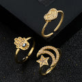 New Design Simple Adjustable Star Heart Hand Fatima Rings Gold Plated Hamsa Hand Open Rings for Girls