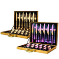 Luxury 24pcs Gold Rainbow Cutlery Set in Golden Suitcase Gift Box Stainless Steel Flatware Set for Wedding Party