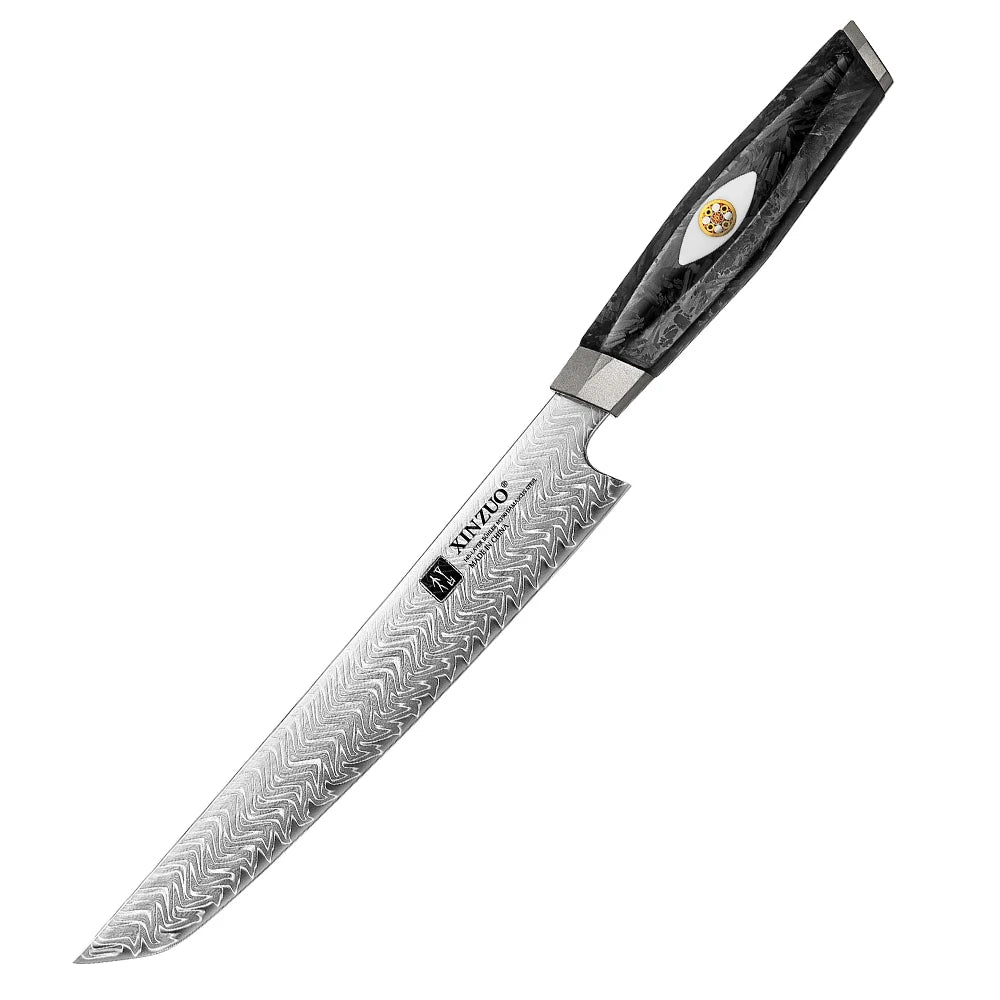 XINZUO Original Design M390 Damascus Powder Steel Kitchen Slicing Cutlery Carbon Fiber Handle Carving Knives New