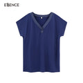 Ladies V-neck Short Sleeve T-Shirt Cozy Pyjamas Casual Pajamas Top Wear Bamboo Women's Sleepwear