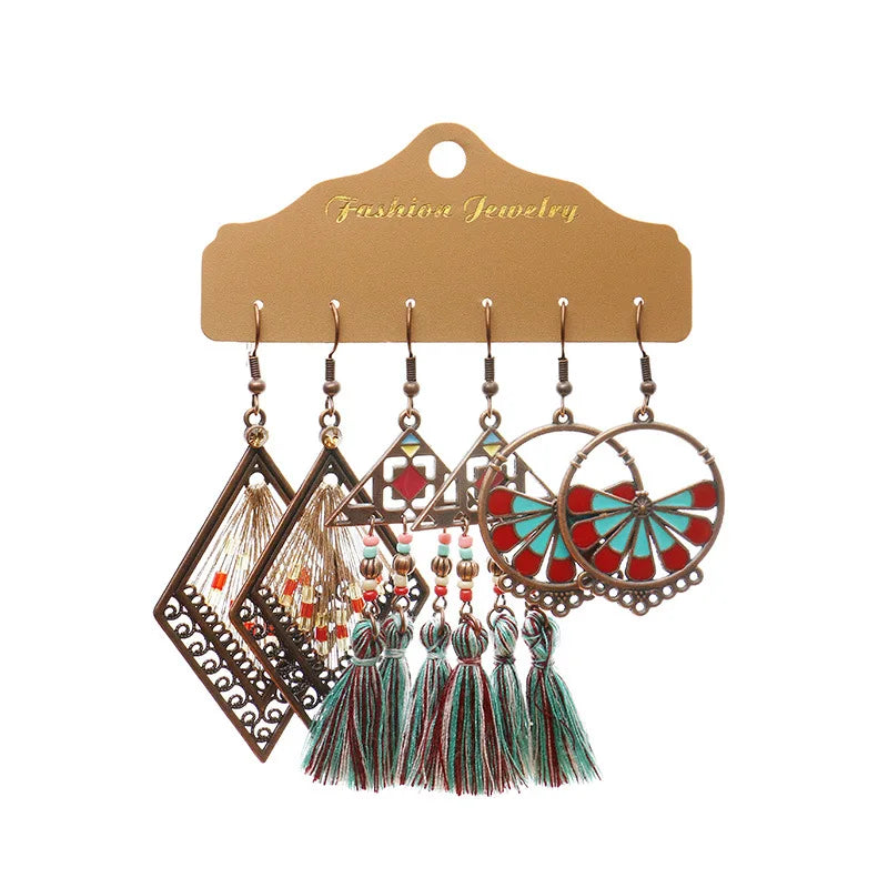 Fashion Flower Tassel Hoop Ladies Earrings Exaggerated Personality Multi-Piece Earrings Set Factory Direct Sales