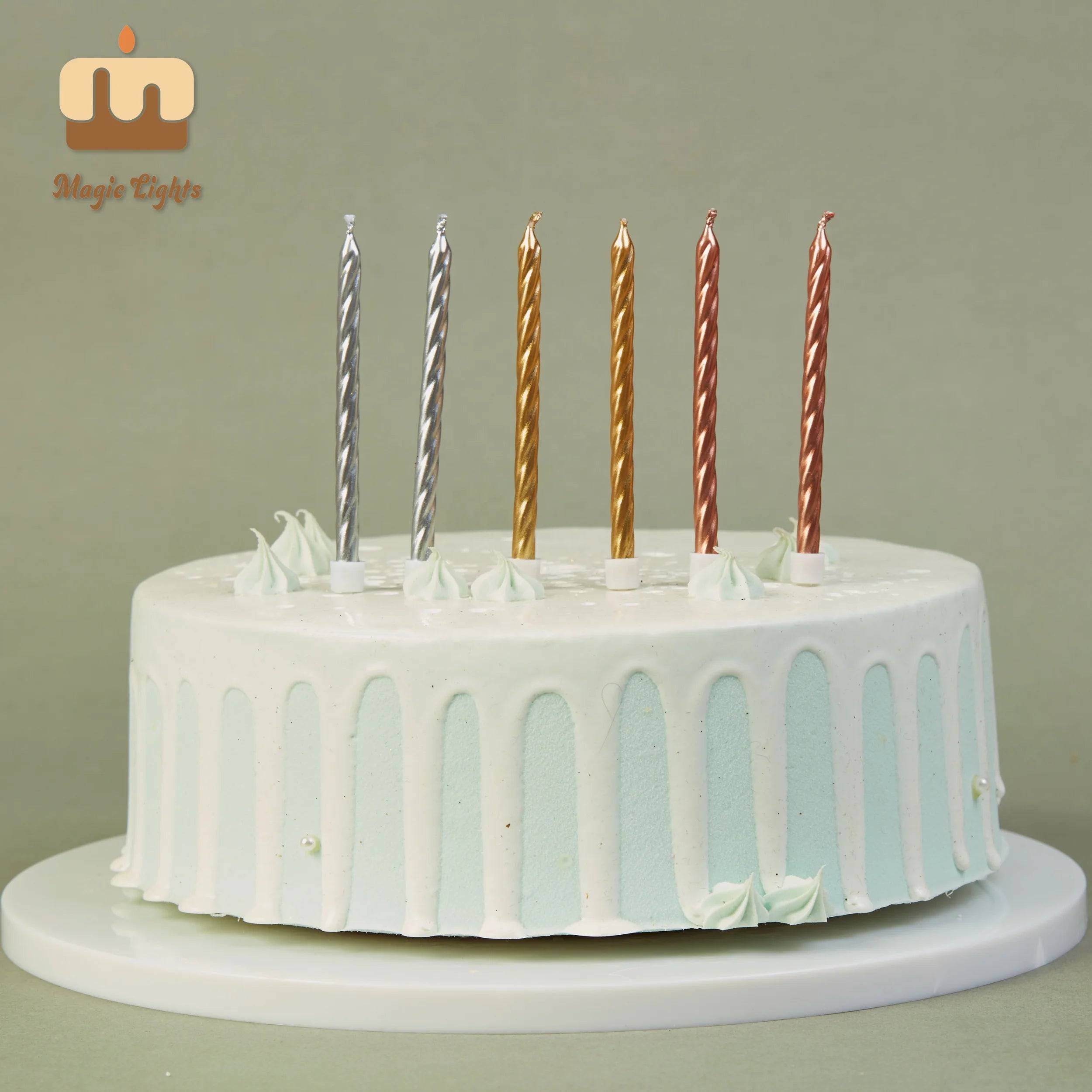 Metallic Gold Silver Wholesale Custom Design Happy Birthday Easter Diwali Celebration Handmade Non-scented Long Tall Cake Party