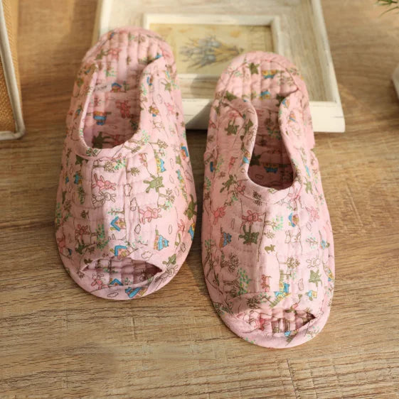 Home Cotton Fabric Slippers Women Men Bedroom Shoes Indoor House Slippers Unisex Handmade Flat Shoes Soft Warm Travel Slippers