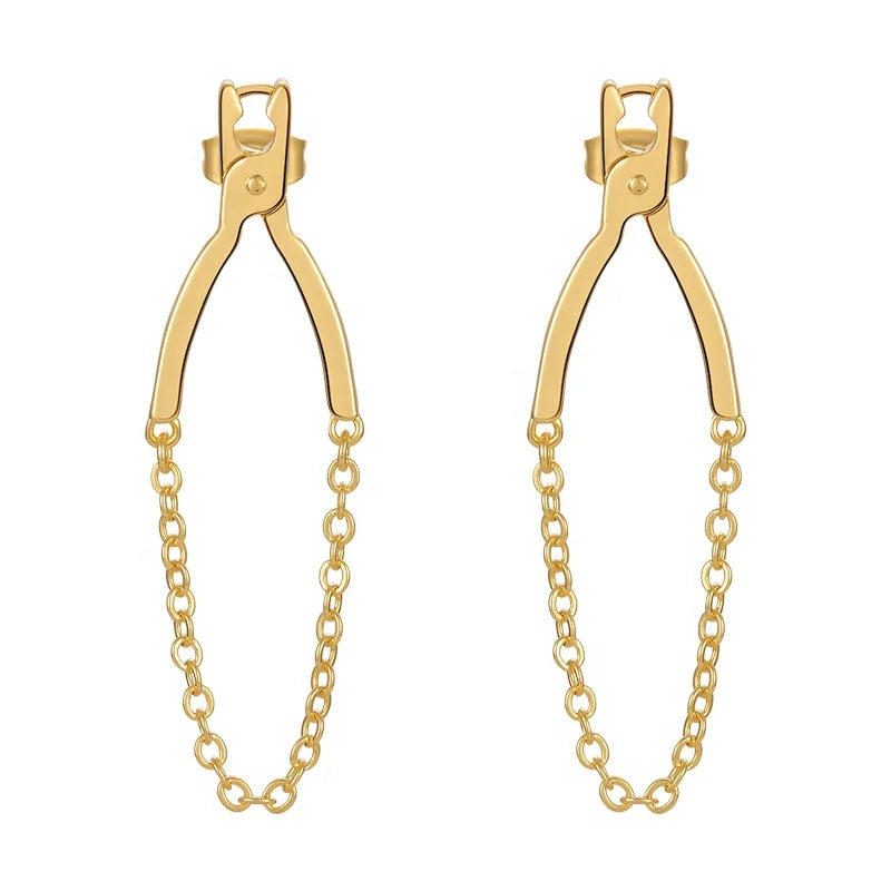 Original Design 18K Gold Plated Brass Jewelry Drop Chain Pliers Ear Stud for Women Party Accessories Earrings E221384