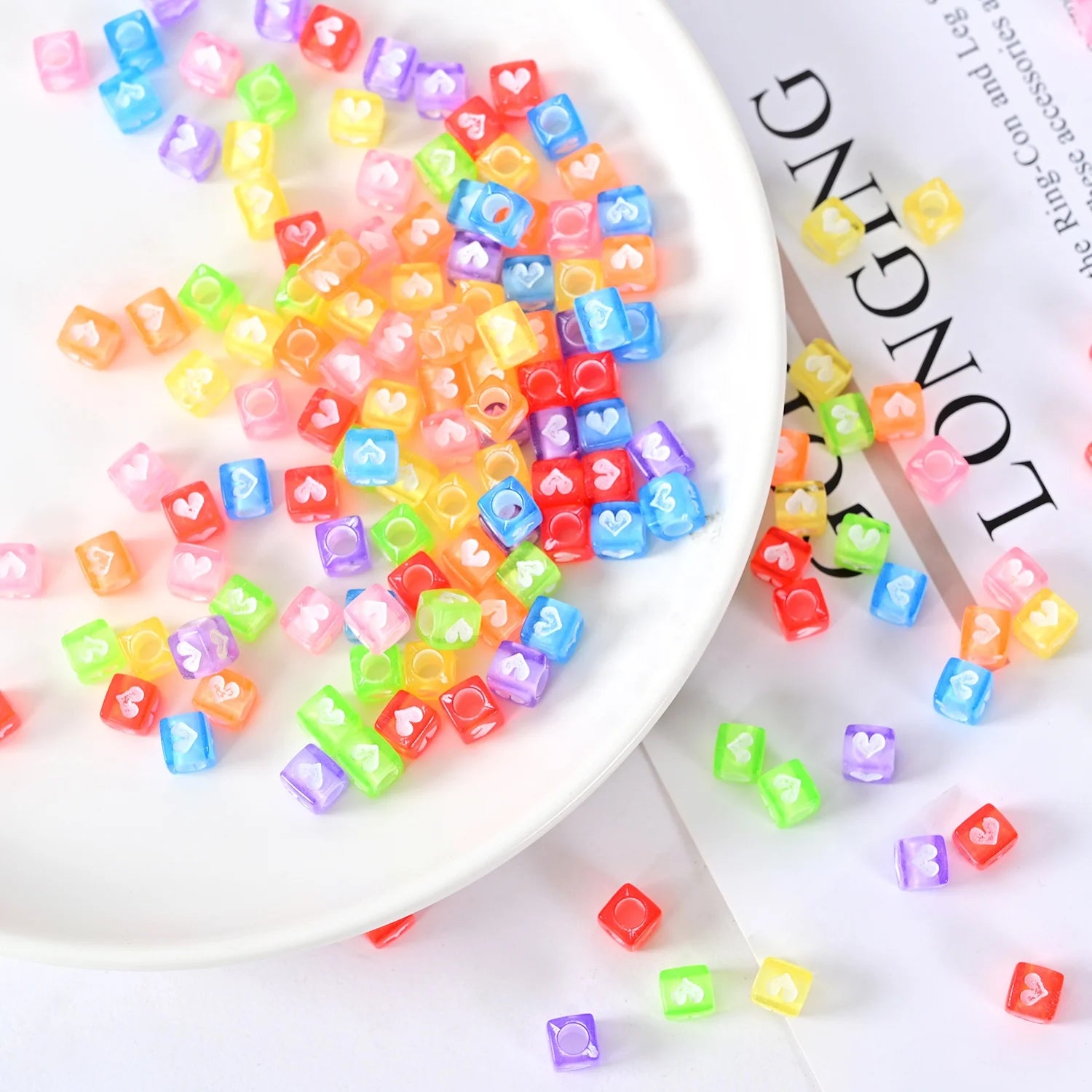 DS Hot Sale 6*6mm square Beads Acrylic Heart Shaped Beads 500g Per Pack