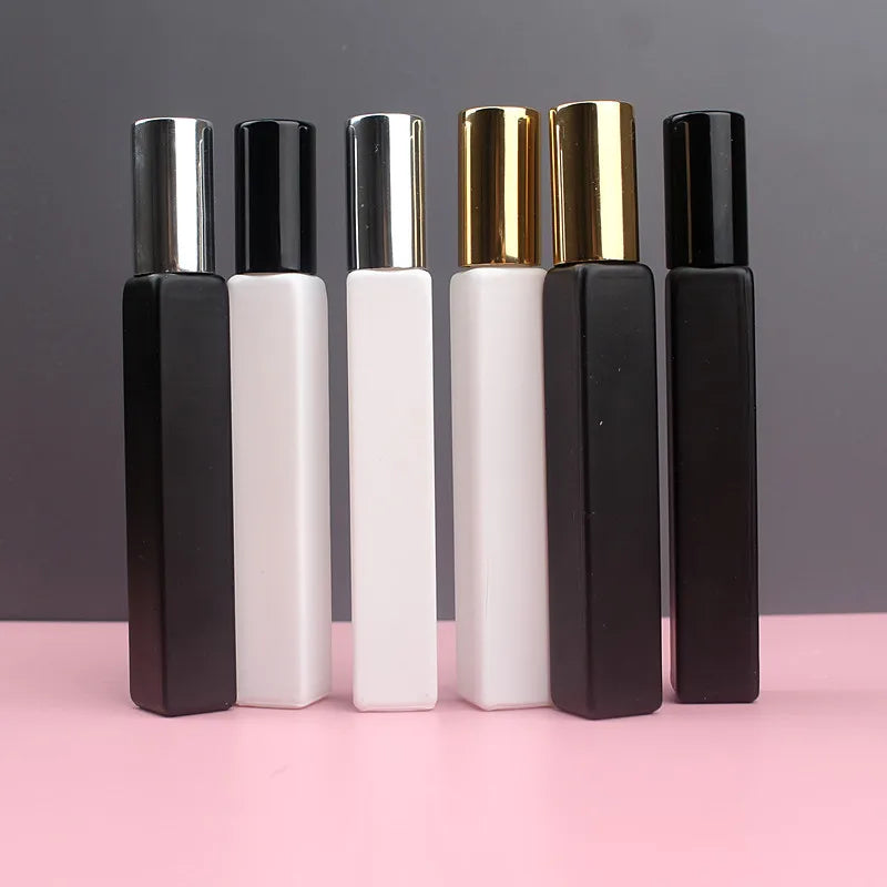 China Factory Glass Roll On Bottle 10ml Square black Perfume Clear Square Glass Roller Bottle