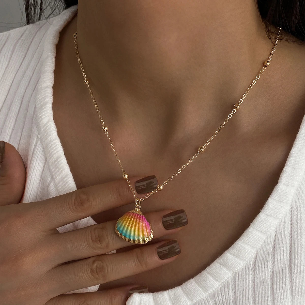 Bohemian Style Colorful Colors Shell Conch Pendant Necklace for Women Jewelry Wholesale