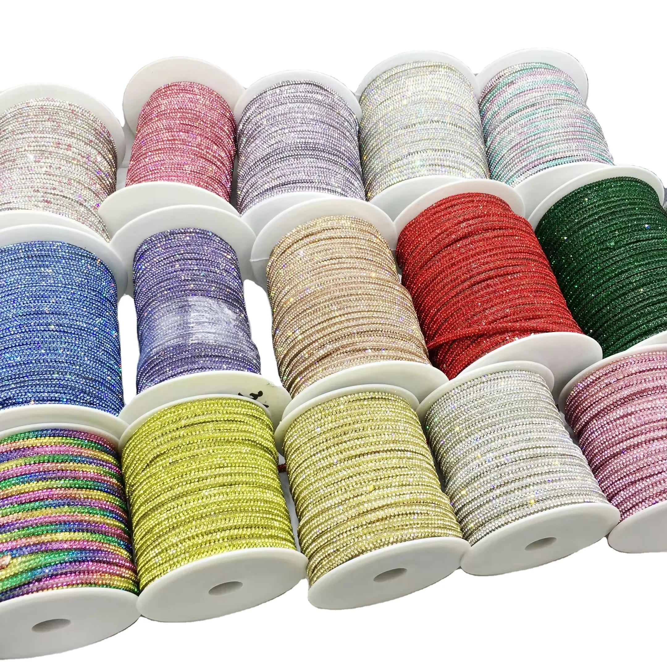 SINRONG Bling Bling Diamond Wire Cutting Rope Crystal Rhinestone Tube Rope for Decoration Diy Rhinestone Rope
