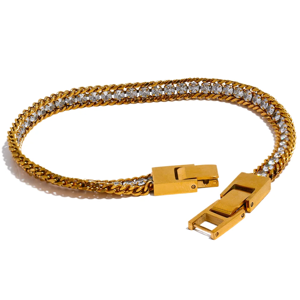 JINYOU 772 Men 22cm Waterproof Jewelry High Quality Cubic Zirconia Stainless Steel Chain Stylish Bracelet Bangle Fashion Bijoux