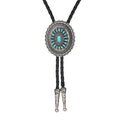 Unique Retro Style Turquoise Carved Alloy Leather Long Rope Chain Accessory Bolo Tie Pendant Necklace Crafts for Men Women