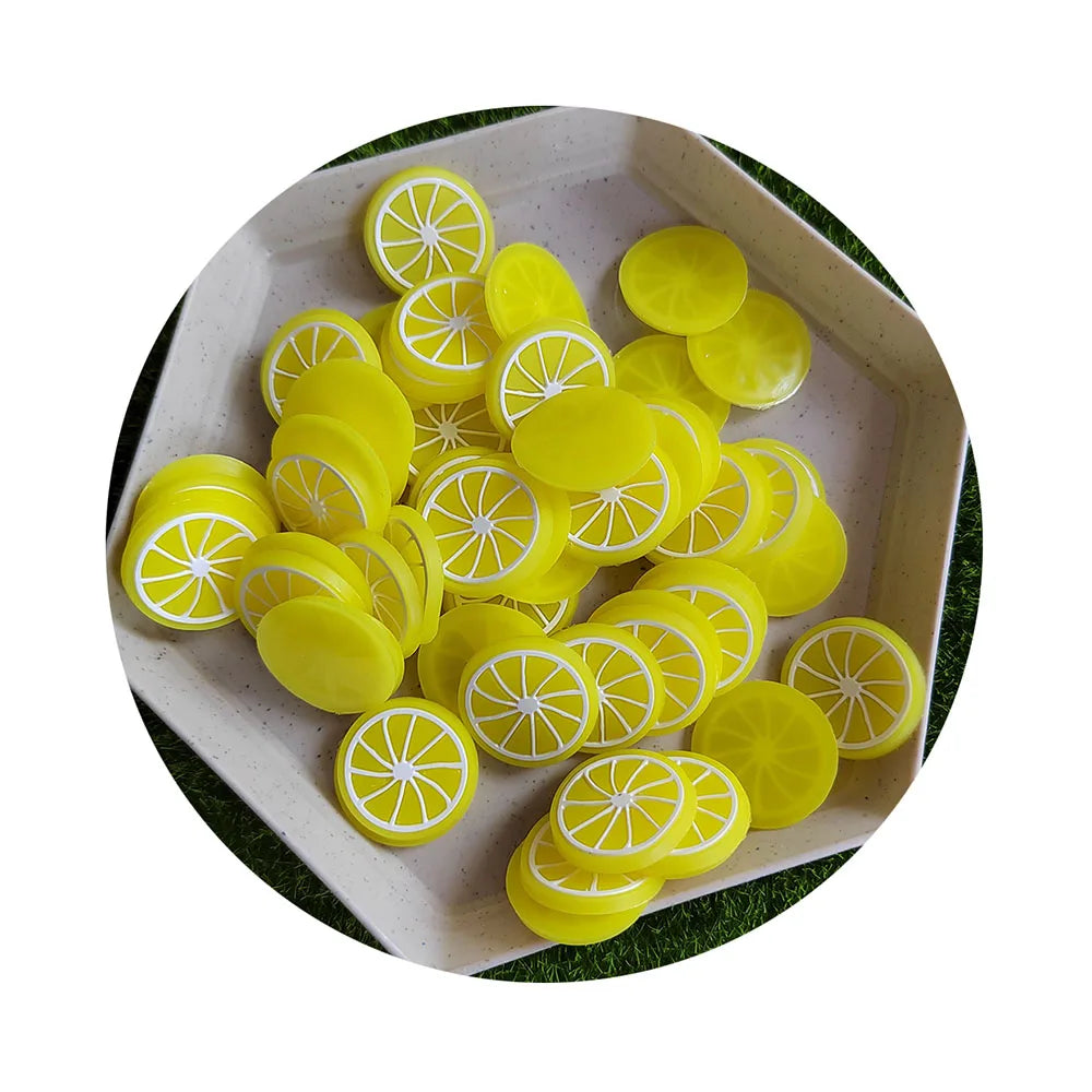 100pcs Yellow Fruit Lemon Slices PVC Soft Plastic Round Orange Simulation Food Miniature Wedding Party Scene Ornament