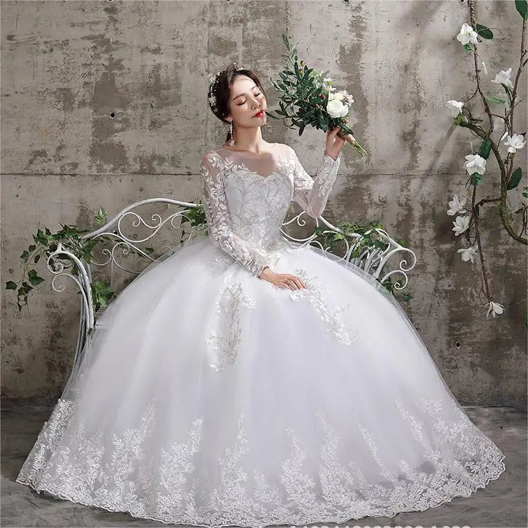 2025 New  Flower Wedding Dress Style Bride Plus Size Flower Wedding Dresses Dreamy Full-sleeve Bridal Lace up Dresses Ball Gowns