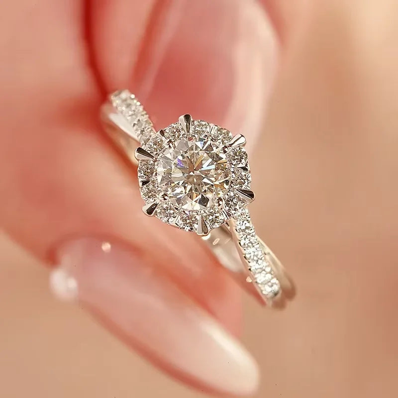 Wholesale  With GRA Certificate 925 Sterling Silver Moissanite Wedding Engagement Luxury Full Diamond Hexagram Ring